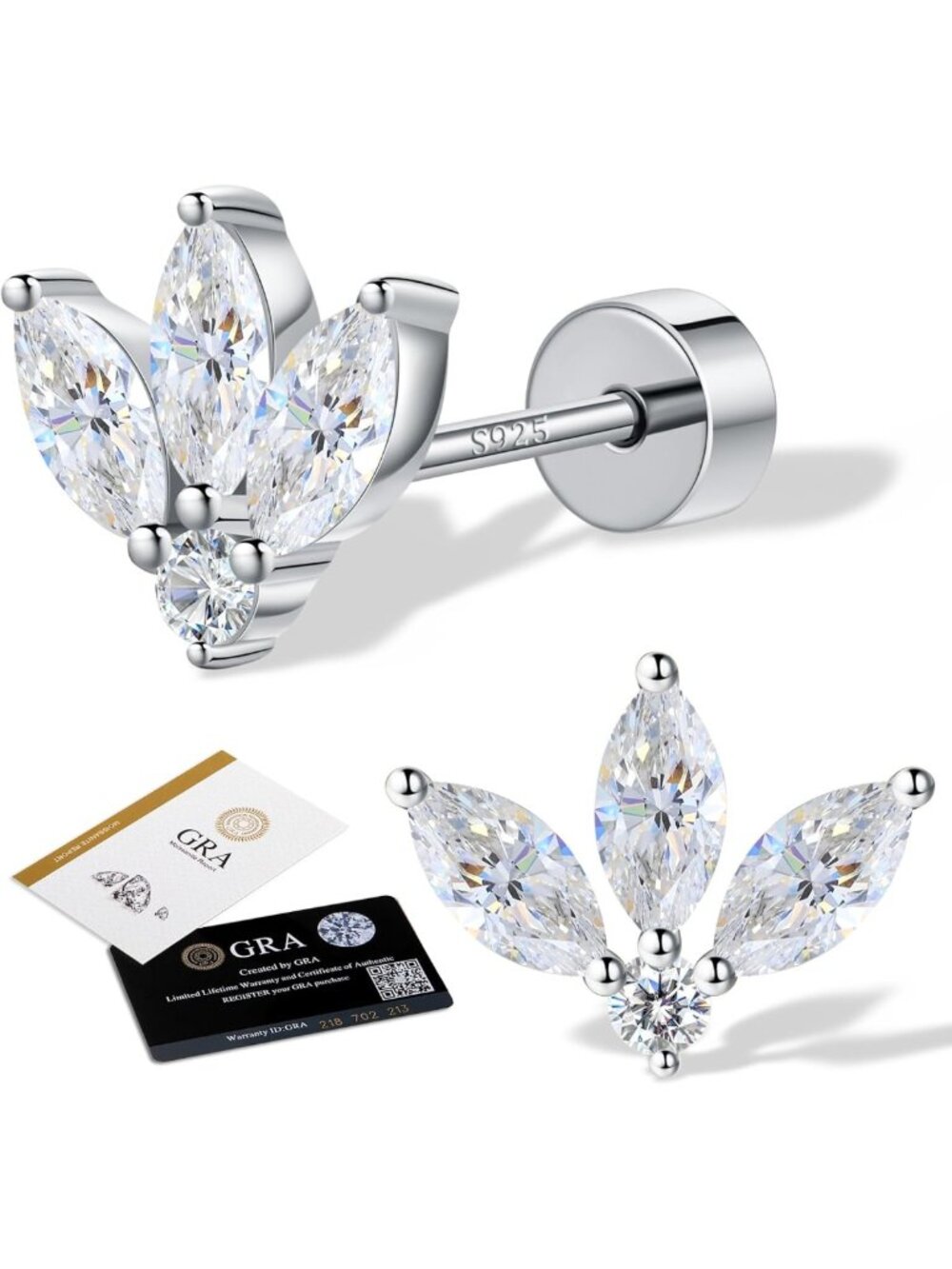 Elegant Moissanite Stud Earrings for Women - Marquise & Round Cut Sparkle